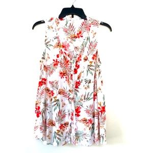 Hummingbird | Floral Sleeveless Top Frayed Tropical Print 🌈